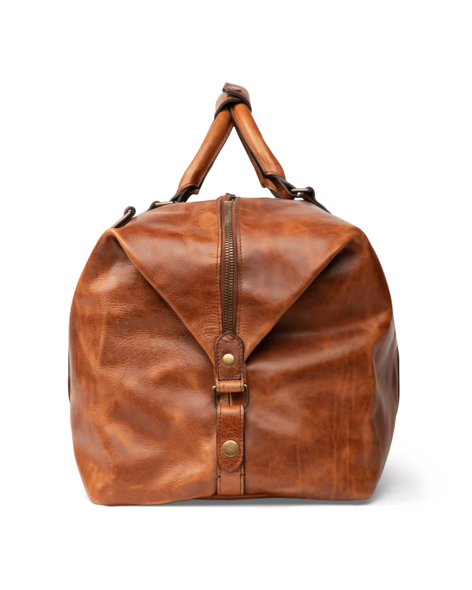 Side view of the Bartlett Large Weekender in Cognac