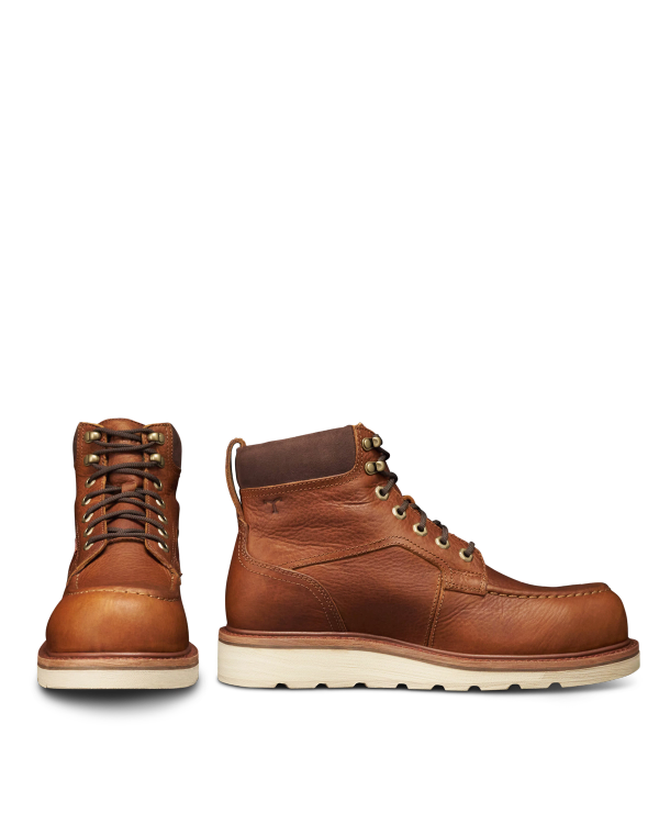 Pair view of The LH WP Moc Comp Toe Work Boot - Saddle Cowhide on plain background