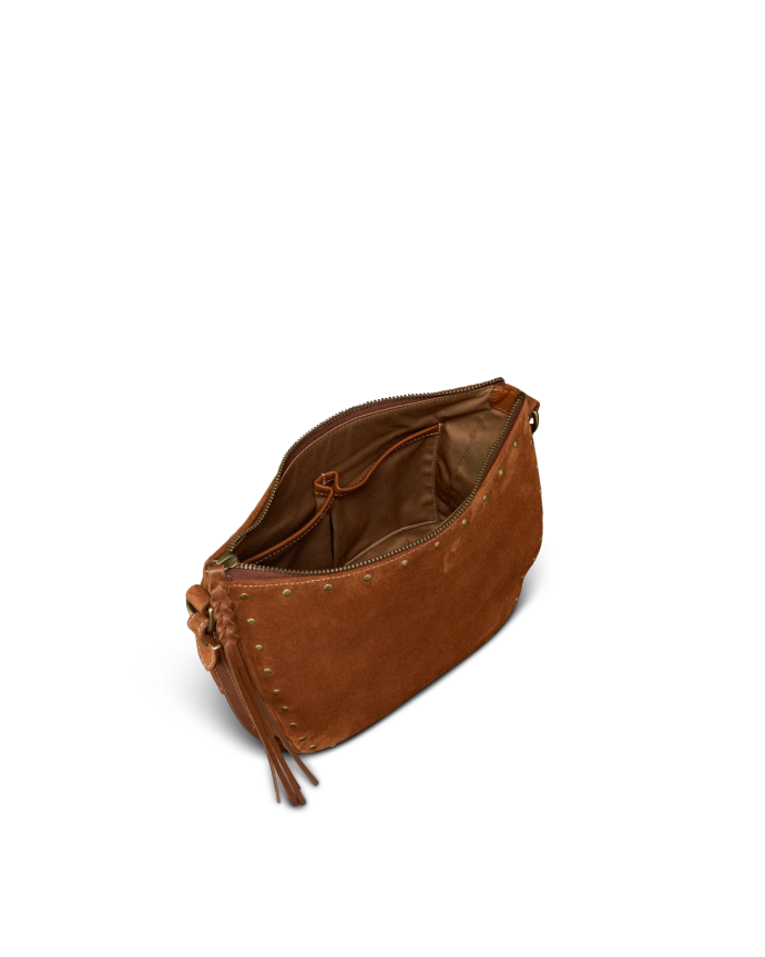 Front view of Slouchy Shoulder Bag - Saddle on plain background