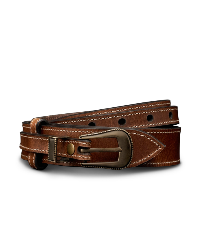 Front view of Men's Ranger Belt - Medium Brown on plain background