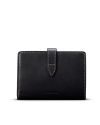 A black leather wallet with white stitching and a snap closure, featuring the embossed brand name "TEEDVAS" on the front.