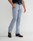 Front view of Men's Slim Straight Heritage Denim - Light Blue on model
