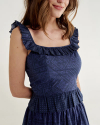 Front view of Women’s Bandana Peplum Tank - Navy on model