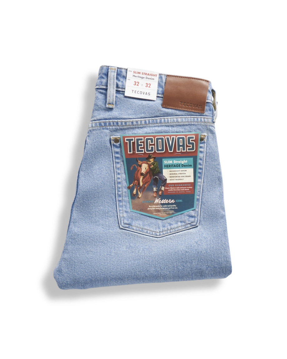 View of Men's Slim Straight Heritage Denim - Light Blue