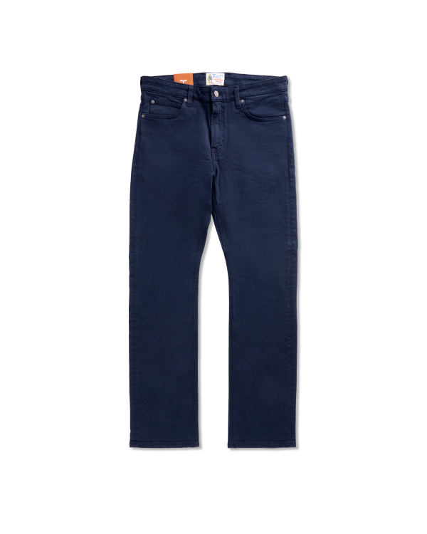 Front view of Men's Slim Straight Stretch Twill - Dark Navy on plain background