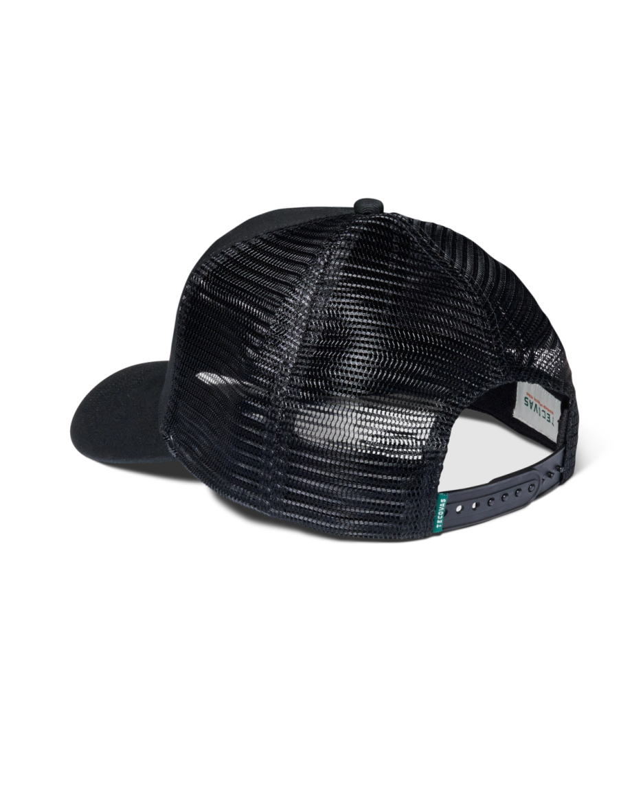 Quarterback view of Quality Made Western Five-Panel Trucker Hat - Black / Gamblers Green  Black/Gamblers Green Cotton/Polyester on plain background