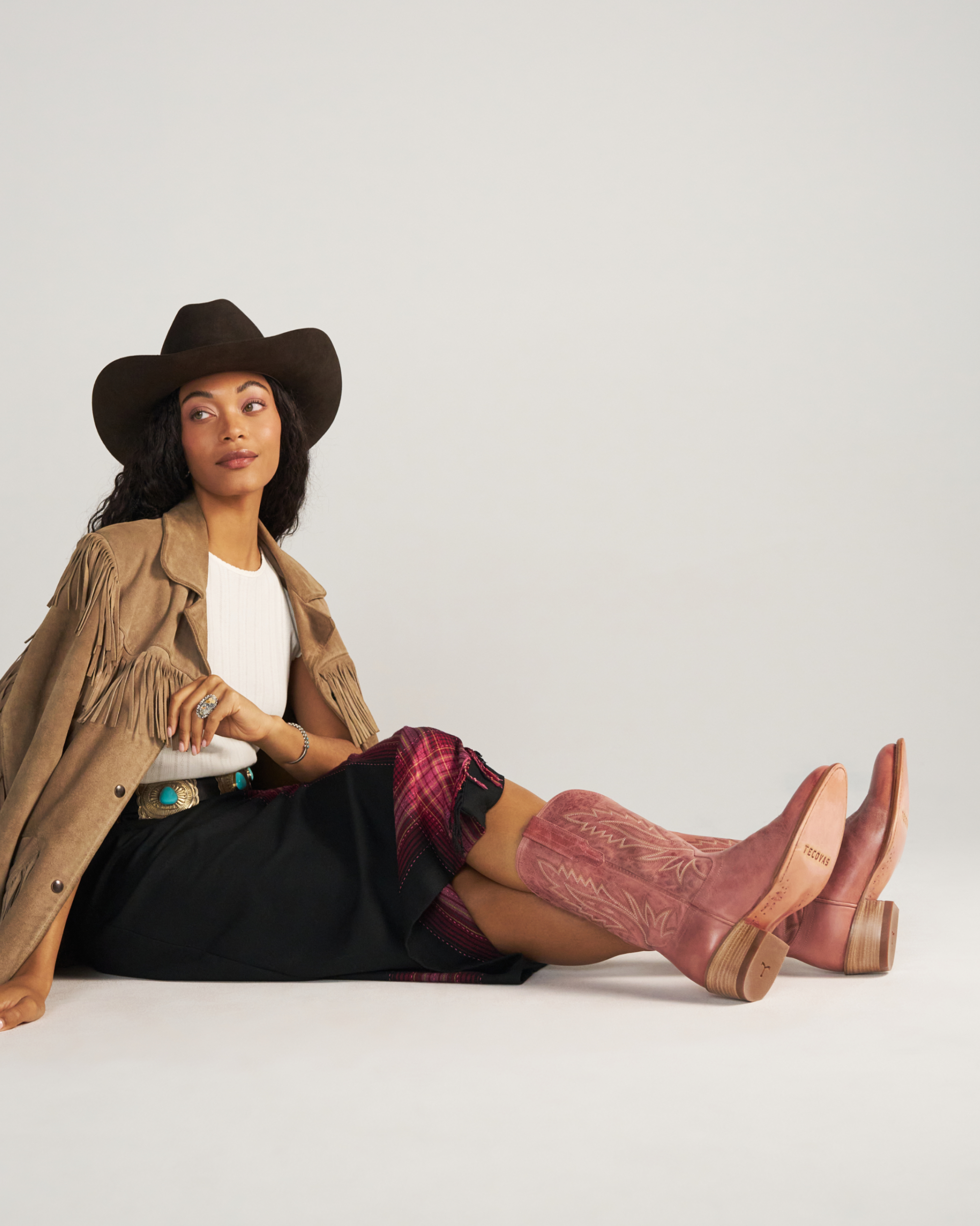 Full view of The Jamie II - Pink Frost Goat on model