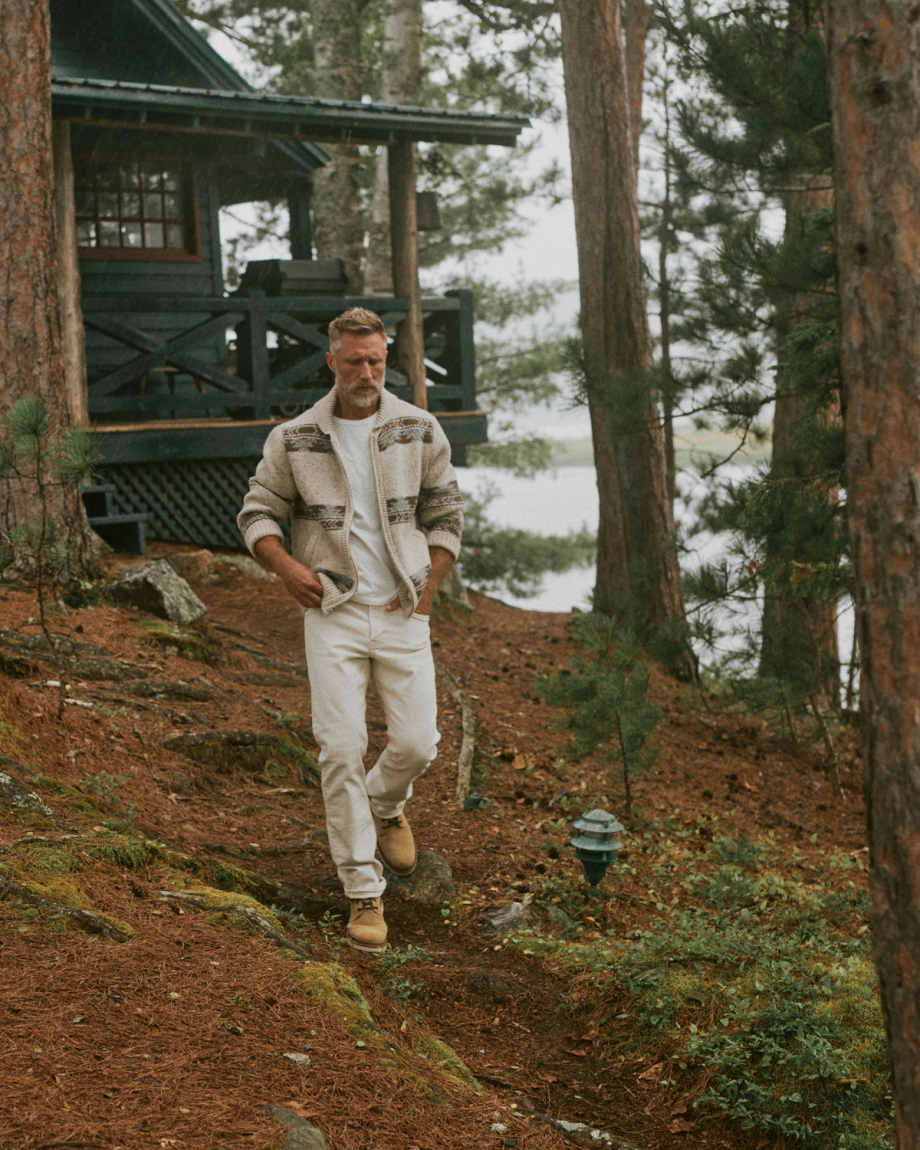 View of Men's Bison Zip Sweater - Oatmeal/Multi