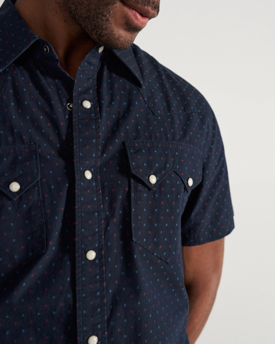 Men's Star Stitch Pearl Snap - Blue cotton | Tecovas