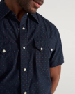 Closeup detail view of Men's Star Stitch Pearl Snap - Navy