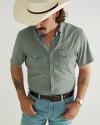 Closeup detail view of Men's Performance Western Pearl Snap SS - Cactus