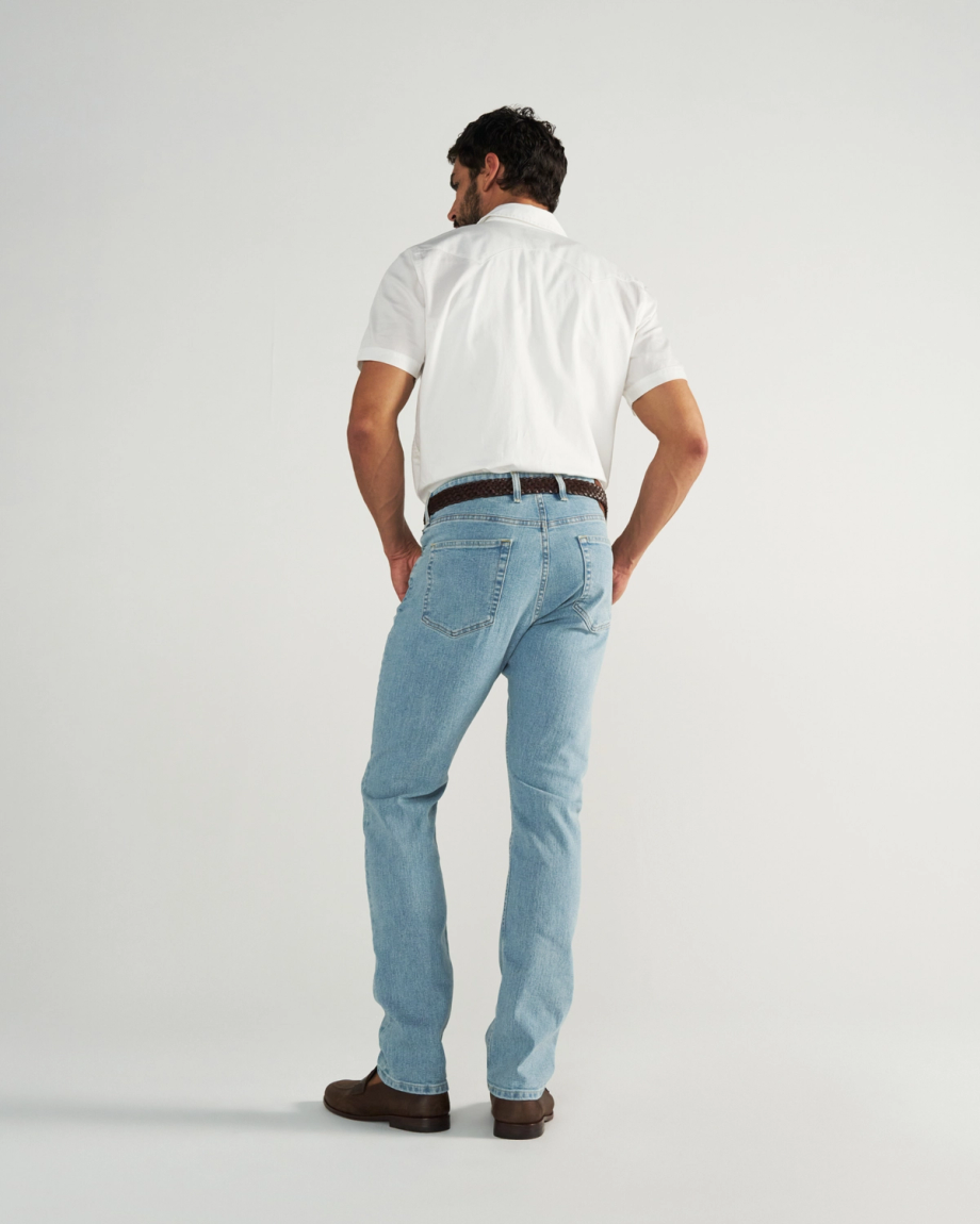 Back view of Men's Slim Stretch Denim - Light Stone Wash on model