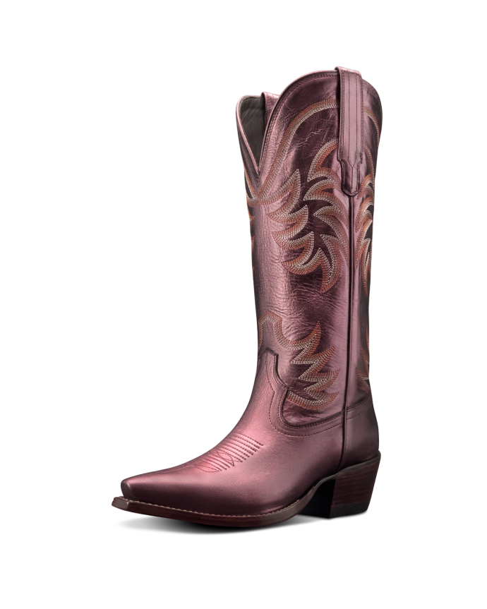 Quarterfront view of The Annie - Berry Cowhide on plain background