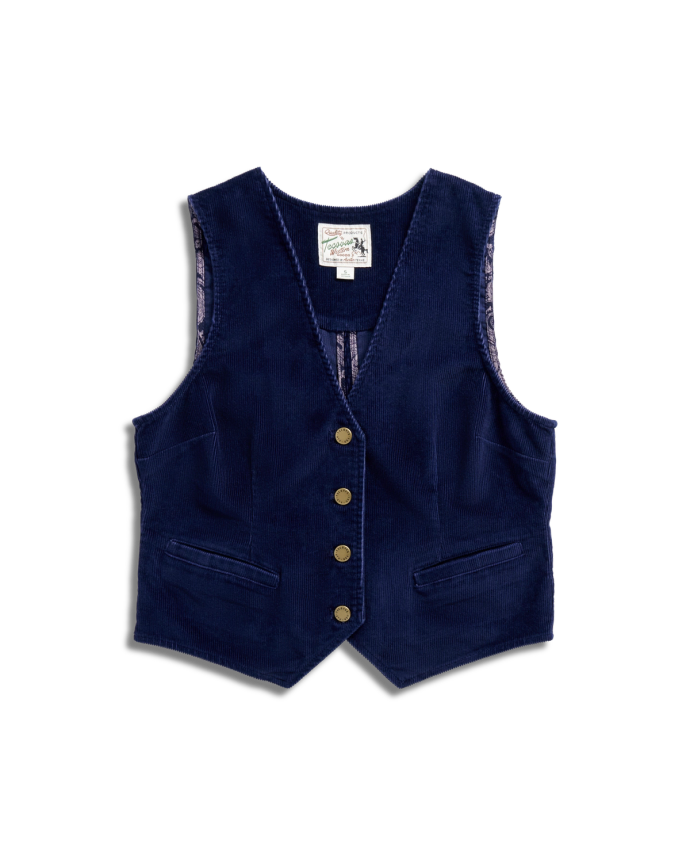 Front view of Women's Corduroy Vest - Navy on plain background