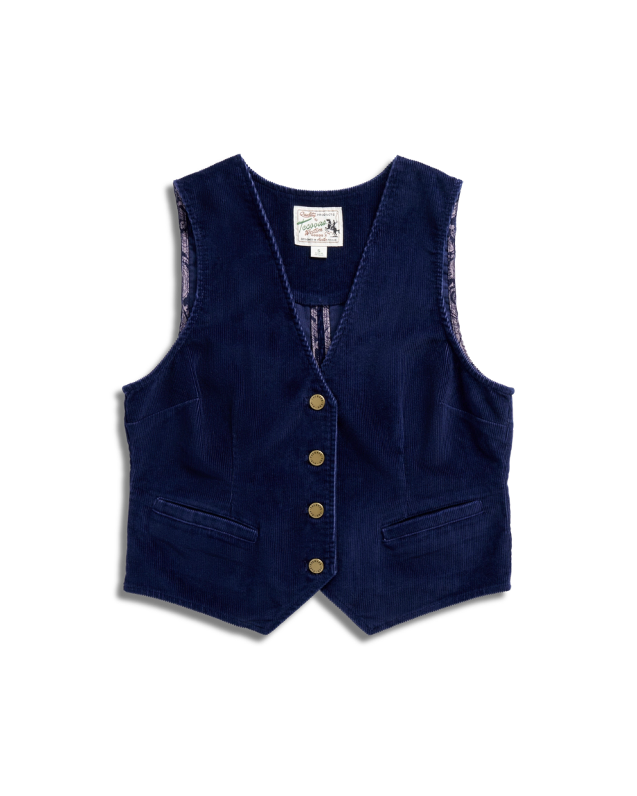Front view of Women's Corduroy Vest - Navy on plain background