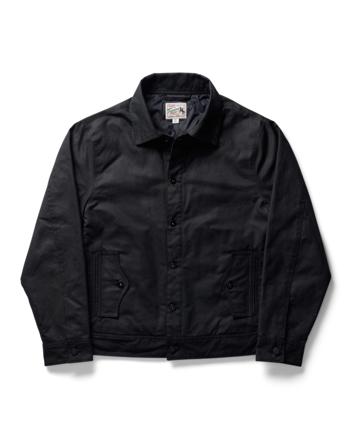 Front view of Buckaroo Waxed Canvas Trucker Jacket - Black on plain background