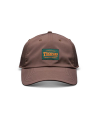 Front view of Logo Label 6-Panel Dad Hat - Brown on plain background