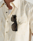 Closeup detail view of Men's Performance Western Short Sleeve Pearl Snap - Light Sand/Multi