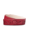 Back view of Women's Rose Inlay Belt - Crimson on plain background