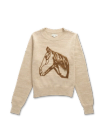Front view of Women's Horse Crew Neck Sweater - Oatmeal on plain background