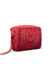 Quarterfront view of Horseshoe Topzip Crossbody - Crimson on plain background