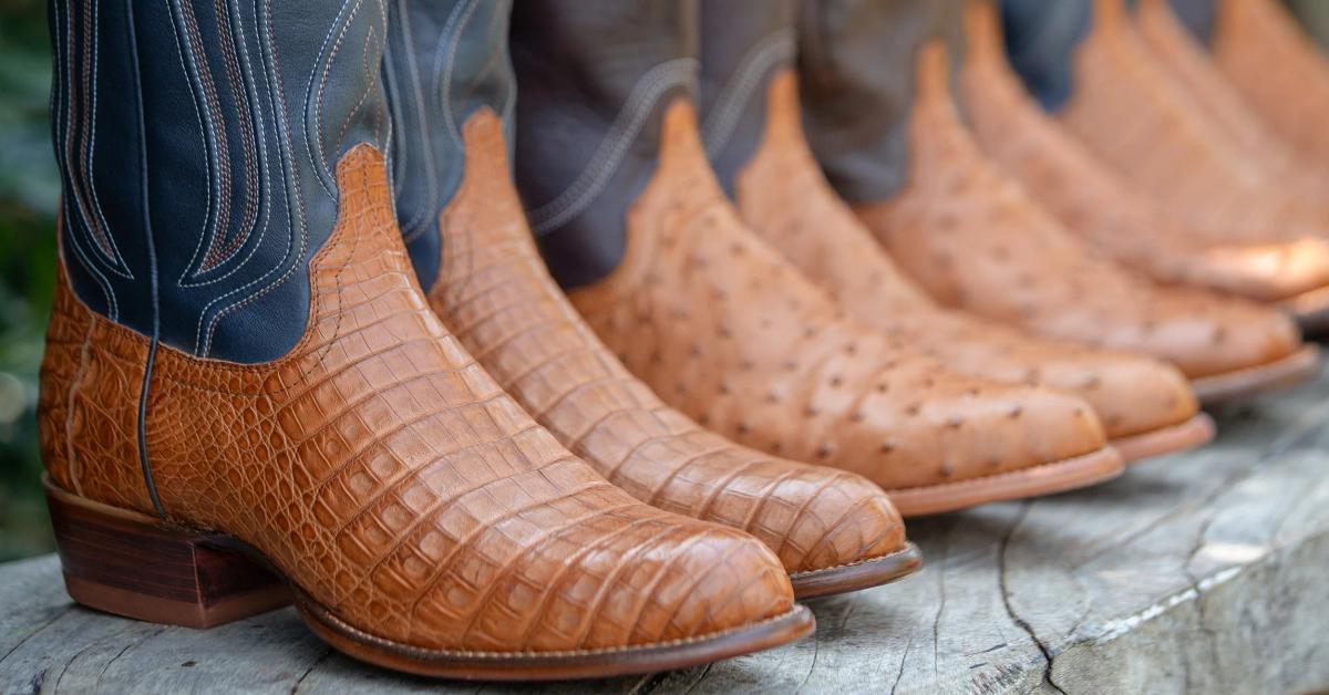 Tecovas boot materials comparison chart cowhide ostrich alligator python stingray suede