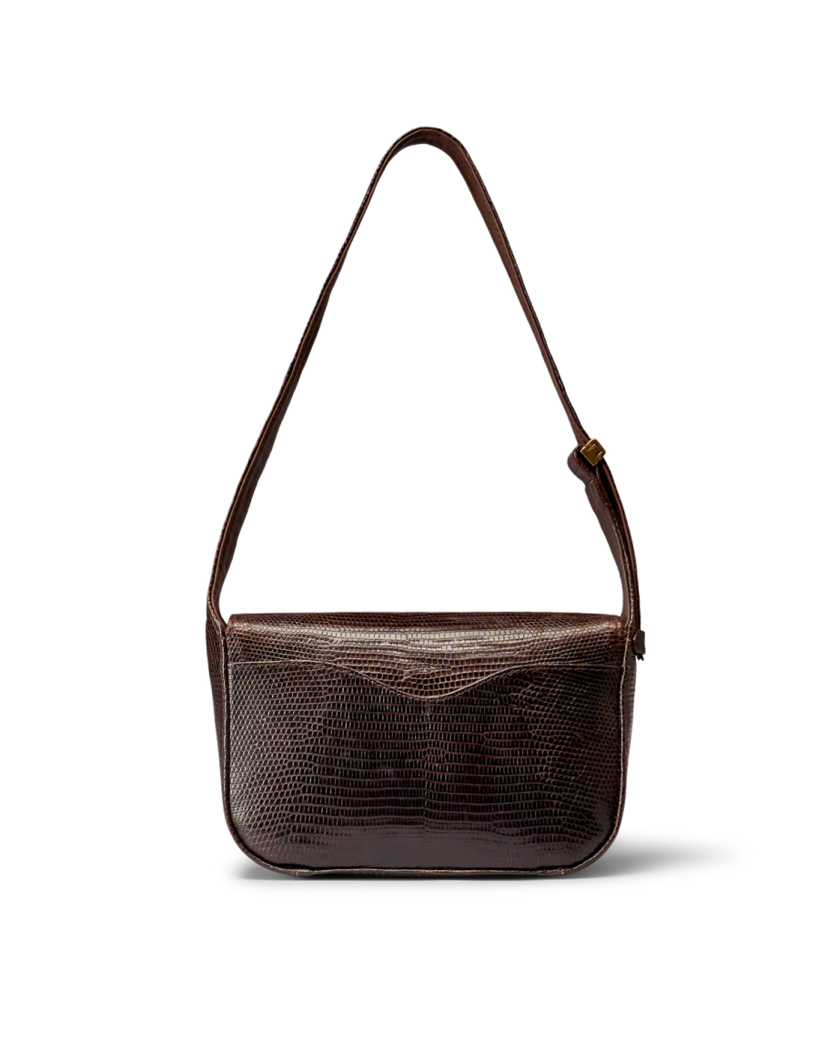 Back view of Lizard Shoulder Bag - Coffee on plain background