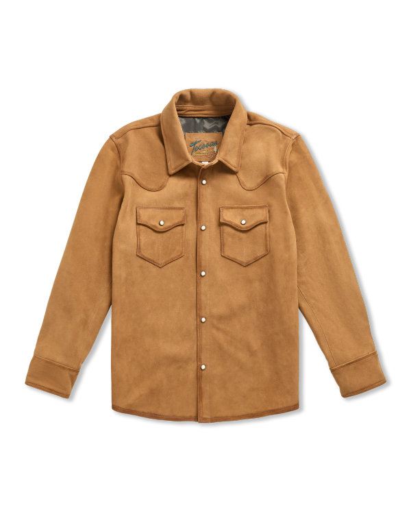 Front view of Men's Roughout Overshirt - Camel on plain background