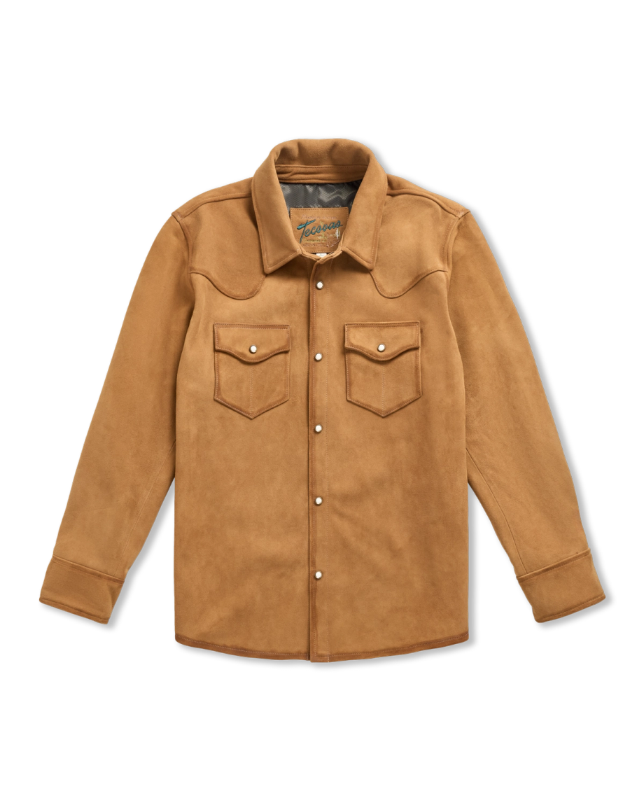 Front view of Men's Roughout Overshirt - Camel on plain background