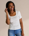 Front view of Women's Square Neck Pointelle Top - White on model