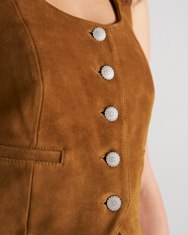 Closeup detail view of Women's Suede Vest - Sienna