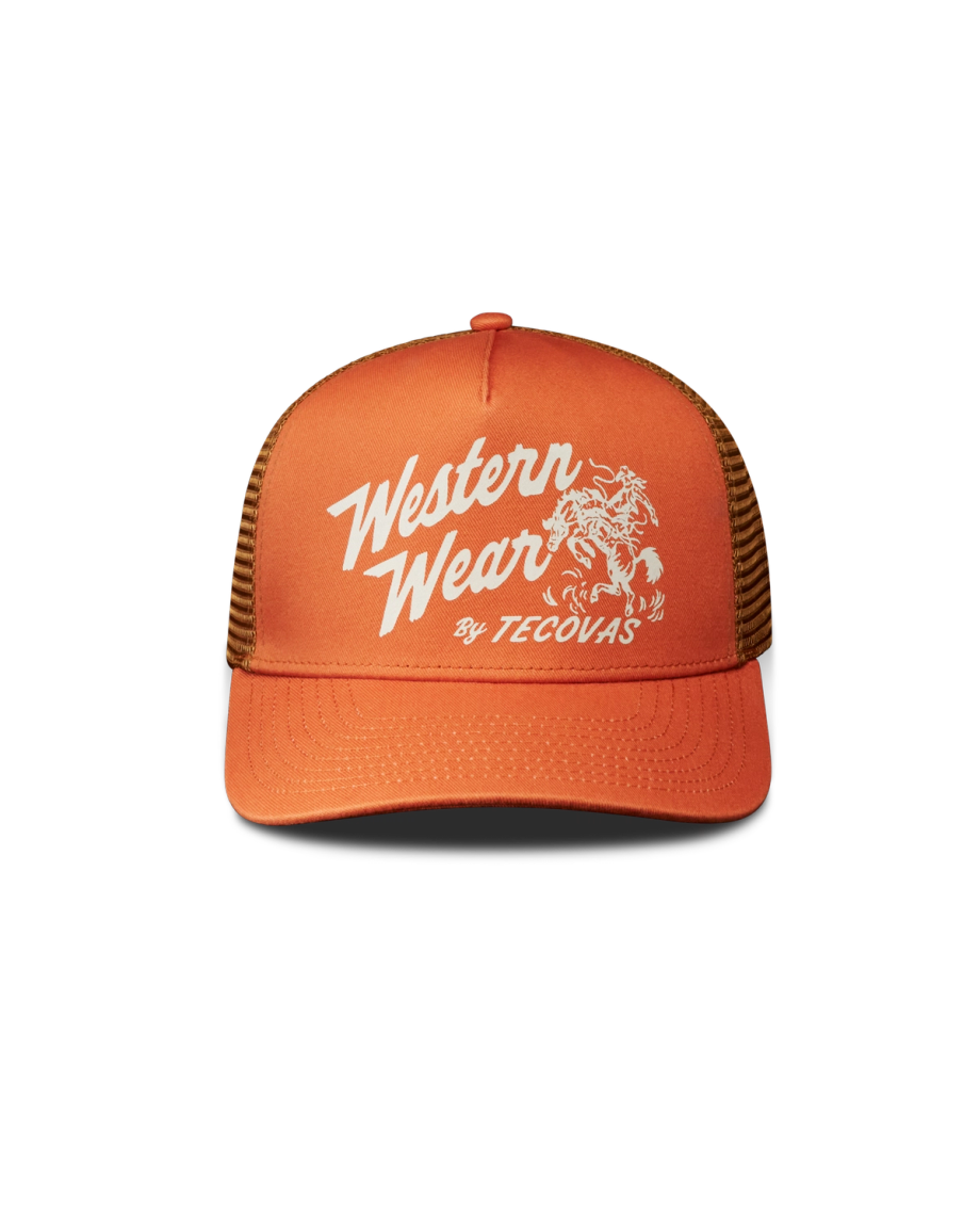 Front view of Western Wear 5 Panel Mid Pro Trucker - Burnt Orange on plain background