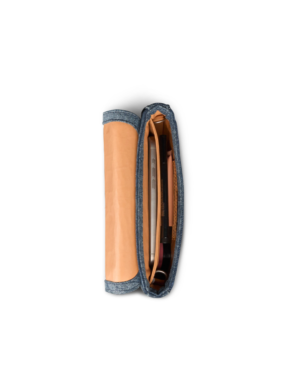 Inside view of Denim Shoulder Bag - Medium Wash on plain background