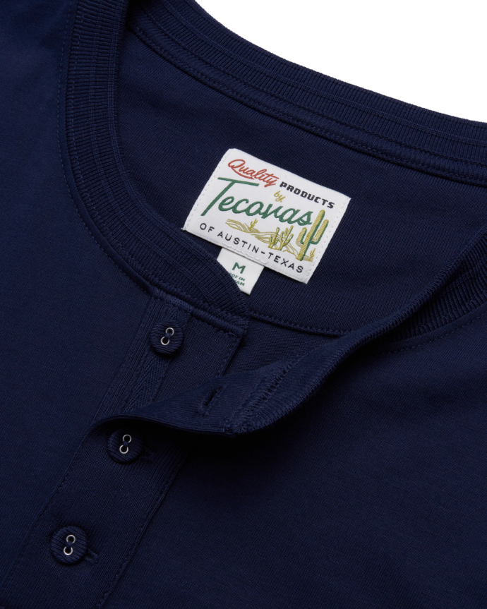 Closeup of the navy men's henley