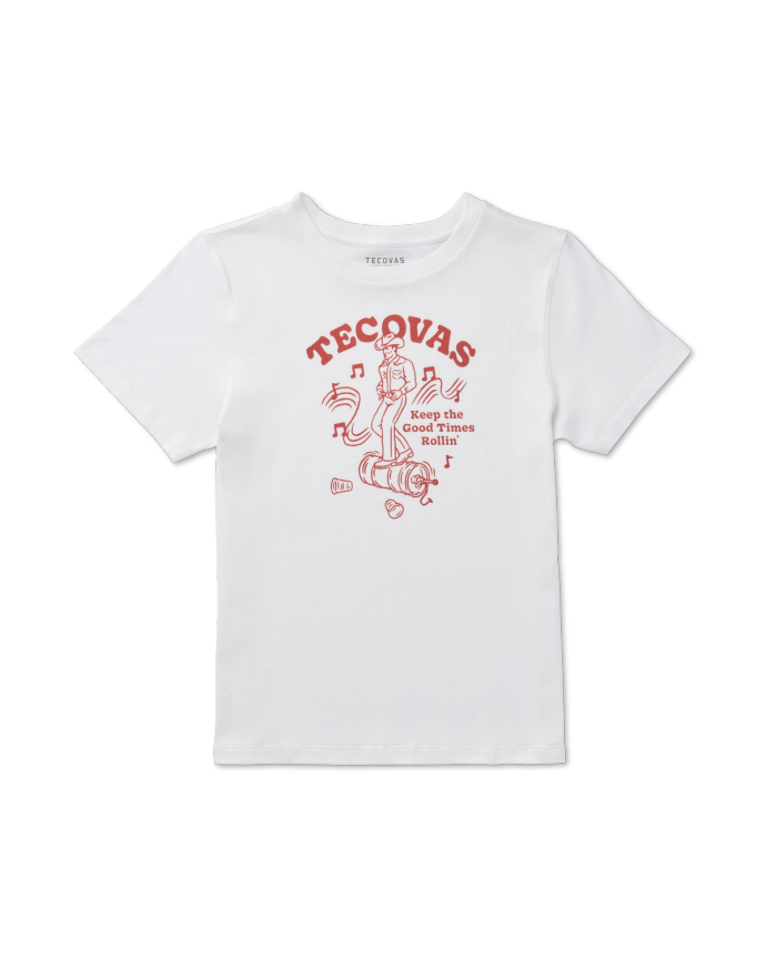 Front view of Women's Good Times Rollin Tee - Bone / Red on plain background