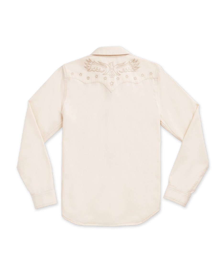 Closeup detail view of Women's Denim Pearl Snap (III) - Natural