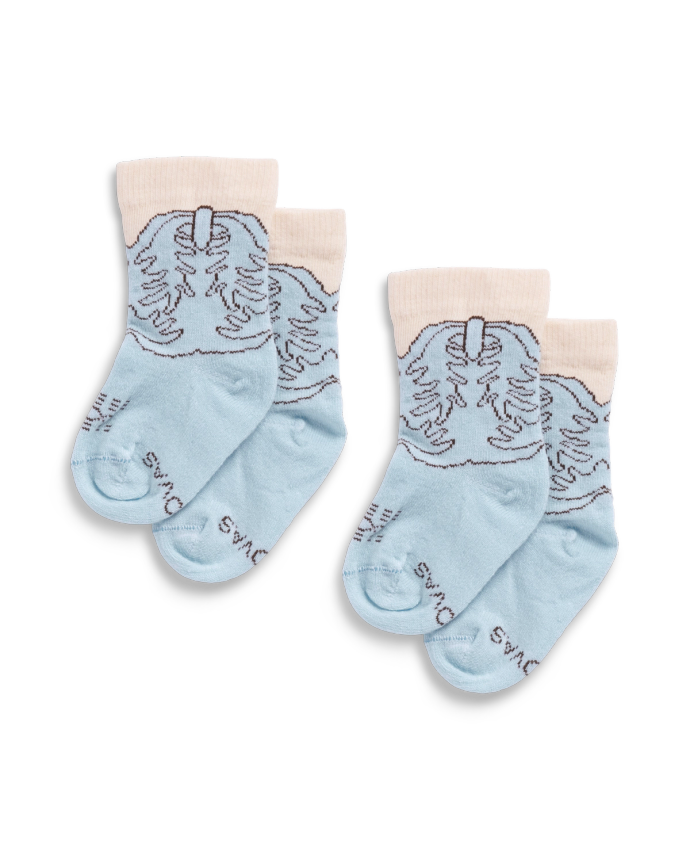 Front view of Baby Cowboy Socks (2-Pack) - Light Blue on plain background