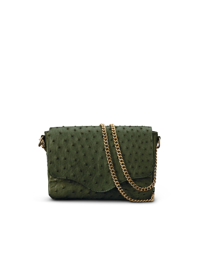 Front view of Ostrich Shoulder Bag - Forest Green on plain background