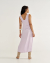 Back view of Women's Embroidered Slip Dress - Lilac on model