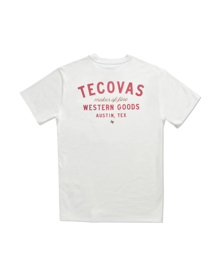 Closeup detail view of Men's Fine Makers Pocket Tee - Bone / Red