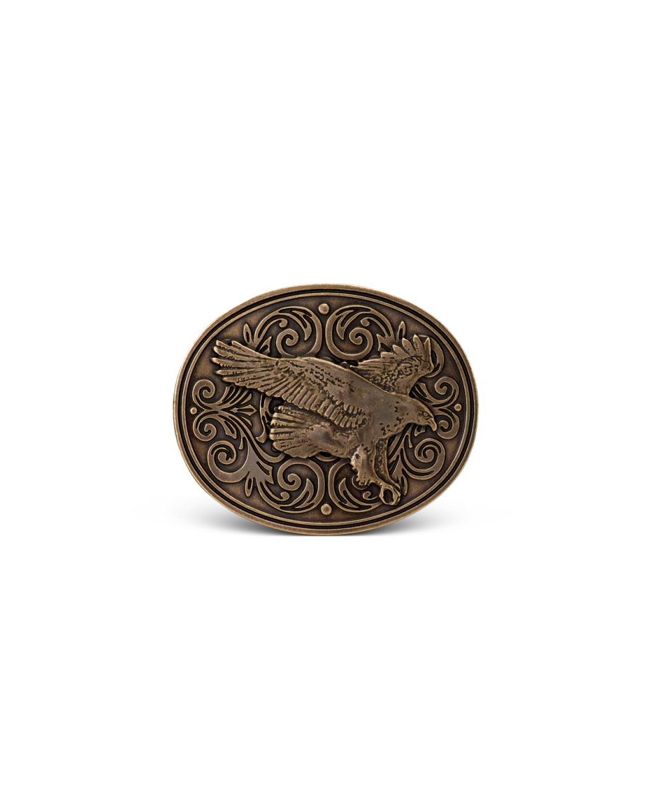 Front view of Eagle Buckle - Antique Brass on plain background