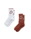 Quarterfront view of Buckin Bronc Crew Socks (2-Pack) - White / Rust on plain background