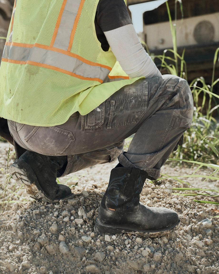 Toe view of The LH WP Round Comp Toe Work Boot - Midnight Cowhide on plain background