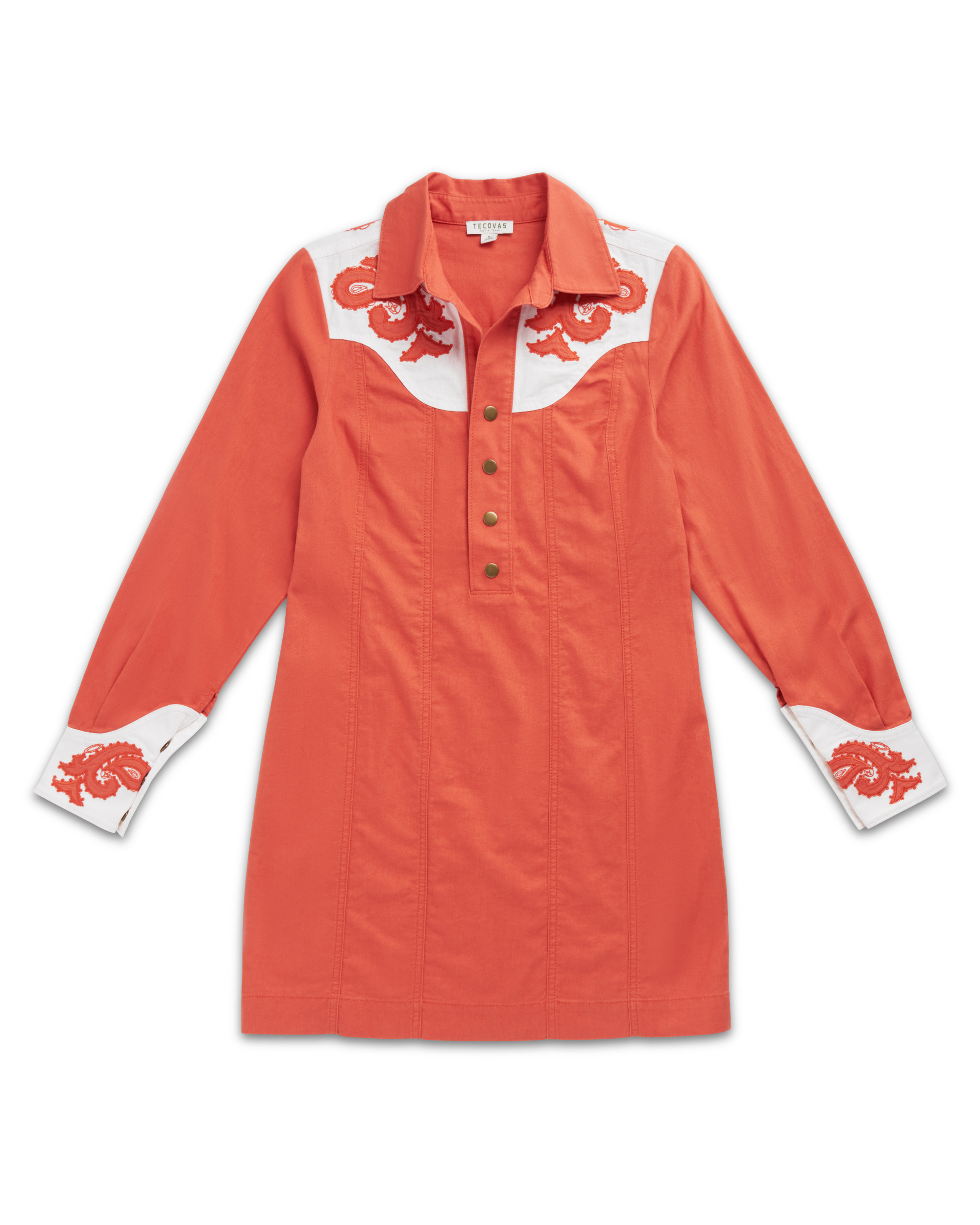 Closeup detail view of Women's L/S Applique Mini Dress - Ginger Spice / Cloud