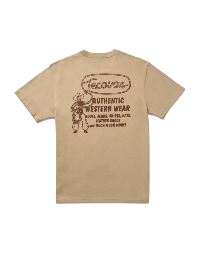 Back view of Men's Authentic Western Wears Tee - Khaki / Brown on plain background