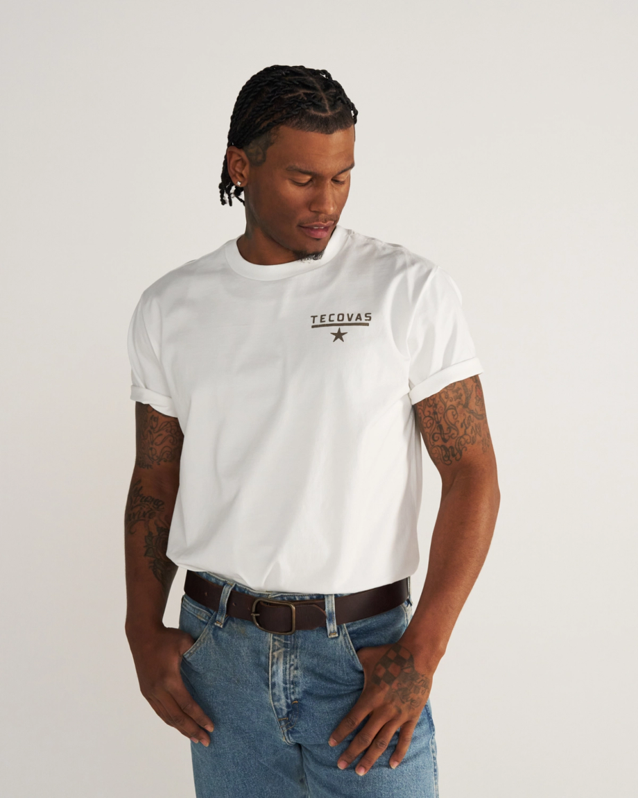 Front view of Men's Quality and Looks T-Shirt - Bone/Brown on model