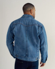 Front view of Men's Denim Ranch Hand Trucker - Medium Wash on model