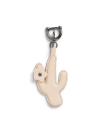 A beige cactus-shaped leather keychain with a small flower detail attached near the top left side.