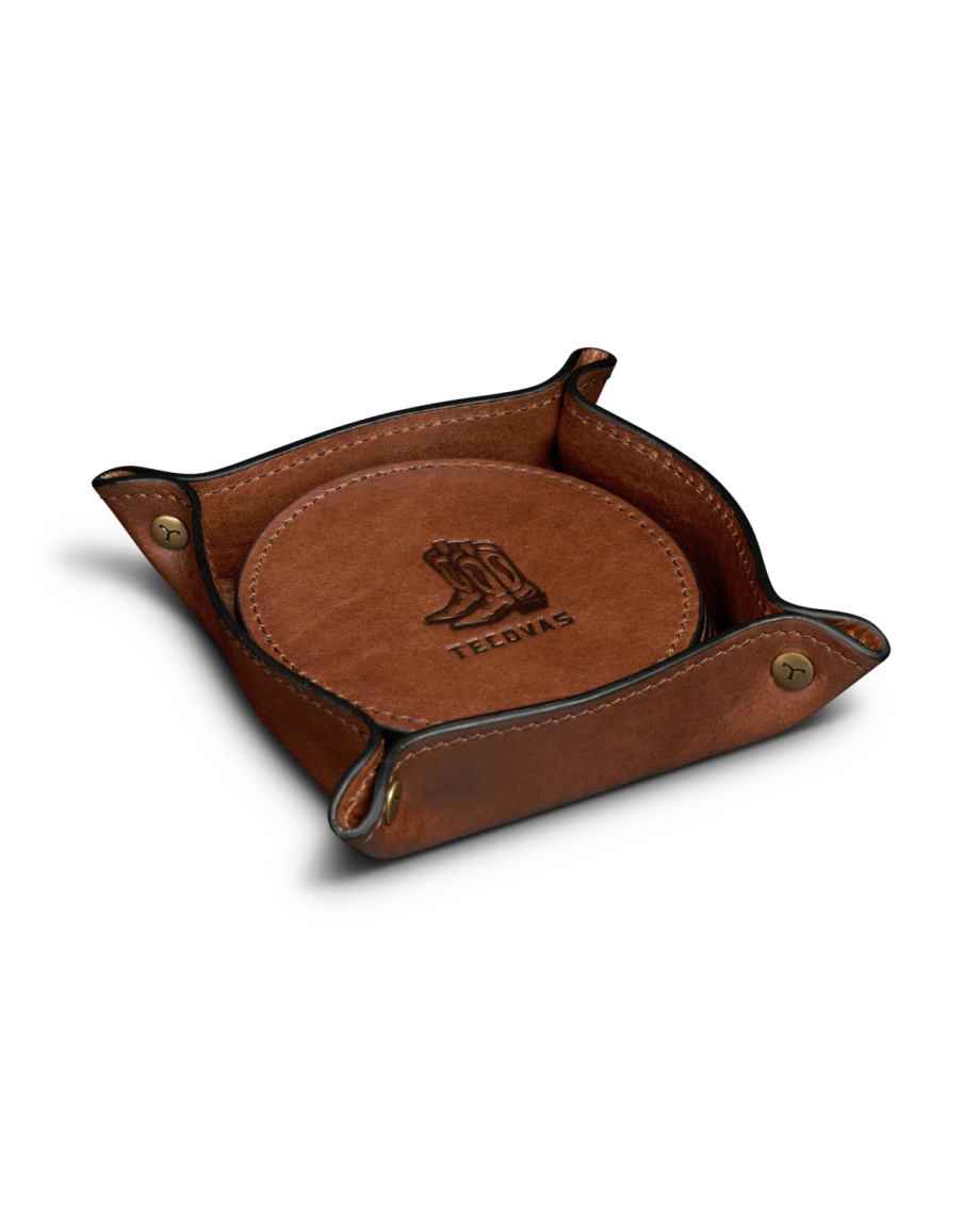 Quarterfront view of Bartlett Coaster 4 Pack - Cognac on plain background