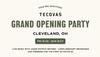 Invitation for Tecovas Grand Opening Party in Cleveland, OH, from Fri 8/15 to Sun 8/17. Live music, free drinks, and gifts for first 50 attendees.